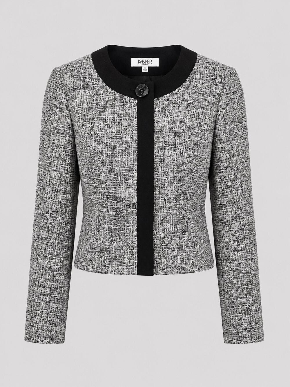 Kasper Black & White Tweed Contrast Trim Open Front Jacket 6